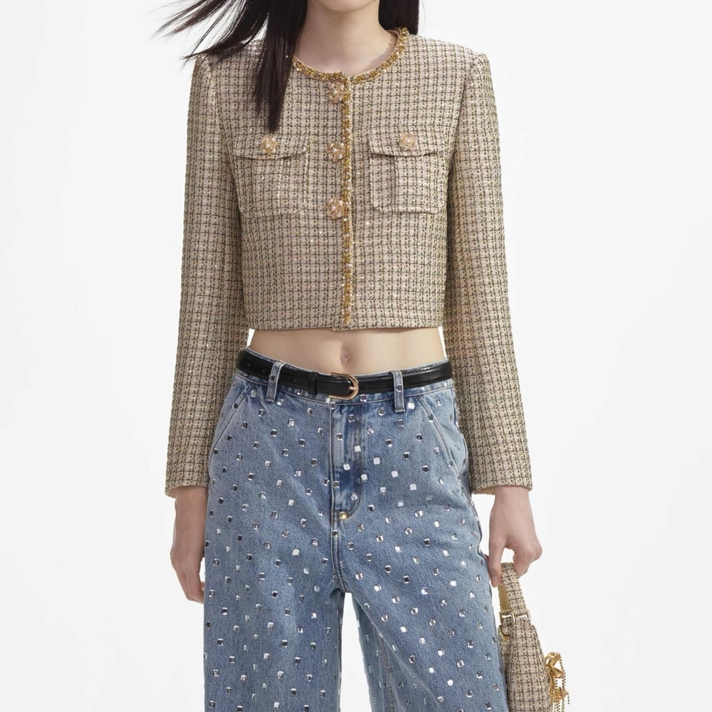 664. HIGH END Sequin Embellished Tweed Blazer